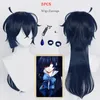 Cosplay Wigs Anime The Case Study of Vanitas Cosplay Wig Vanitas No Karte Dark Blue Hair Earring Ear Clips Heat Resistant Fiber Hair Wig Cap 230908