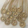 Vintage guld tolv konstellationer halsband för kvinnor flickor man zodiak symbol hänge gåva klavikelkedja halsband fina smycken255h