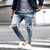 Streetwear genou déchiré jean maigre pour hommes mode Hip Hop trou détruit pantalon couleur unie mâle Stretch Denim pantalon 220408202n