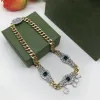 Joyería Moda clásica Collar contra el mal de ojo Chapado en oro de 18 quilates Acero inoxidable Gargantilla con doble letra Collar con colgante Cadena de cuentas Accesorios de joyería Regalos