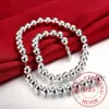 Collier en argent Sterling 925 pour femmes, chaîne de boules lisses de 4mm, 8mm, 10mm, bijoux de fiançailles et de mariage, tendance, goutte fdda294j