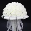 Bouquet de roses artificielles blanches pour mariée, avec poignée en ruban blanc, fleurs de mariage pour demoiselle d'honneur, 20 cm de diamètre, New233A
