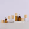 wholesale Amber Clear 1ml 2ml 3ml 5ml Roll On Bottle Glass Roller Vials with Plastic Bamboo Cap 600Pcs Lot SN5282
