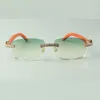 Lunettes de soleil en bois diamant XL 3524026 avec pieds en bois orange naturel et verres 56 mm