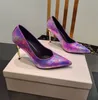 Kvinnors högkvalitativa klädskor Fashion Shiny Metal High Heels 9,5 cm Show Party Wedding Shoes Matching Box 35-42