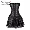 Sexy Steampunk Corsets and Bustiers Burlesque Gothic Lace Steampunk Corset Dress Plus Size Costume Floral Bustier Dress186T
