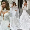 Свадебное платье принцессы-русалки с накидкой, сексуальное богемное свадебное платье с высоким воротом и аппликацией, свадебное платье больших размеров в Дубае, дешевое Vestidos292b