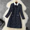 Vestidos casuales básicos Diseñadores de pasarela Moda Turn Down Collar Bowknot Plaid Tweed Vestido de lana Otoño Invierno Mujer Ropa Casual Vestidos 210514 L230910