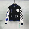 Herbst Winter Off Brand Weiße Jacke 2024 Mode neu Heavy Industry besticktes Baseball-Trikot OW Herren- und Damen-Freizeitmantel Größe S-XL