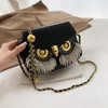 Evening Bags Owl Tassel Diamond Chain Bag Women's Check Shoulder Fashion Crossbody bags 230908