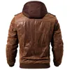 Couro masculino falso sabor jaqueta real motocicleta capuz removível casaco de inverno quente jaquetas genuínas 230908