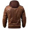 Chaqueta real de cuero de imitación de cuero para hombres Hombres Motocicleta Capucha extraíble Abrigo de invierno Chaquetas genuinas cálidas 230908