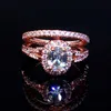 Śliczne Diamentowe Zestaw Ring Pierścień Luksusowy 925 Srebrny pierścionek zaręczynowy Vintage Bridal Wedding Pierścienie dla kobiet273v