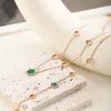 Conjuntos de jóias de casamento PAXA Luxo Elegante Verde Branco Shell Flor Brincos Colar Pulseiras À Prova D 'Água Aço Inoxidável para Mulheres Presentes 230909