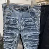 Riktiga bilder 22SS blå tunga tvättade jeans förstör denim byxor män kvinnor tunga tygbyxor mode305c