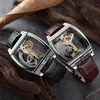 Orologio meccanico automatico trasparente da uomo Steampunk scheletro orologio di lusso orologio da uomo in pelle a carica automatica orologi montre hom271e