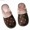 Slippers OG 2023 Unisex PU Leather Slippers Printed Plush Cotton Slipper Women Indoor House Shoes Flat Cozy Home Slippers Winter Warm Flip Flops Q230909