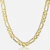 Pure Golds Chain Necklace Jewelry Plated 24k Gold 10mm Heavry Figaro Halsband för män 22inch351L