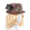 Steampunk Retro Hats Carnival Cosplay Bowler Gear Chain Feather Decor Party Caps Halloween Brown Round Top Hats For Men Women T200224e