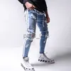 Jeans da uomo Jeans da uomo Pantaloni a matita strappati Uomo Skinny Denim Biker Righe laterali Foro distrutto Hip Hop Slim Fit Uomo Graffiato Jean Hombre x0911