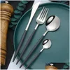 Dinnerware Sets Black Sier Stainless Steel Knifes Forks Spoons Dishwasher Safe Cutlery Set Home Party Kitchen Dessert Tableware Drop Dhhas