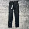 24 Designer Street jeans pour hommes Jeans imprimés de peinture noire pour hommes Designer style slim stretch
