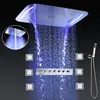 Robinets de douche thermostatiques de luxe Salle de bains LED Panneau de douche de plafond Multi Fonctions Pomme de douche à effet de pluie avec corps de massage Jet241s