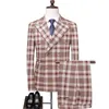 Costumes pour hommes Blazers Mode hommes Double boutonnage Plaid costume manteau pantalon 2 pièces ensemble/mâle Slim Fit affaires mariage Blazers veste pantalon 230908