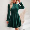 Urban Sexy Dresses Elegant Velvet Short for Women Autumn Solid Color Casual Puff Sleeve Dress Fashion Turtleneck En linje 2023 230909