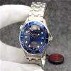 OM автоматические механические мужские часы 42 мм, черный, синий циферблат с браслетом из нержавеющей стали, вращающийся ободок288S
