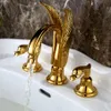 Ti-Gold 3 delik 8 yaygın kuğu lavabo musluk havzası musluk swan yeni güverte monte edilmiş 259c