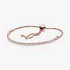 Braccialetti a maglie da tennis con cursore scintillante al 100% Bracciale in argento sterling 925 con zirconi regolabili in oro rosa Moda donna Wedding3544