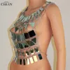 Chran Spiegel Perspex Crop Top Maliënkolder Beha Halter Ketting Body Lingerie Metallic Bikini Sieraden Burning Man EDM Accessoires Cha331J