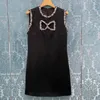 2023 Summer Black Solid Color Dress Sleeveless Round Neck RhinestoneShort Casual Dresses S3S01M160