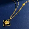 Naszyjniki wiszące luksusowe koniczynę designerka koniczyny długie wisiorki dla kobiet 18K złoty słodki 4 liść kwiat podwójny rzęd