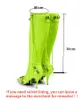 Women Pointed Toe Metallic Rivets Studs Punk Boots Knee High Neon Green Yellow Pink Long Gothic Boots Side Zipper For girls Party Shoes