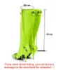 Kvinnor pekade tå metallnitar Studs Punk Boots Knee High Neon Green Yellow Pink Long Gothic Boots Sido Zipper For Girls Party Shoes