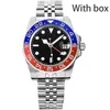 남성 마스터 시계 AAA 자동 레드 블루 골드 페이스 GMT Pepsi 40mm 사파이어 빛나는 고급 손목 시계 박스 손목과 함께 멋진 watchband
