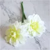 Decorative Flowers Wreaths 10Pcs/Lot Single Branch Dahlia Artificial Silk Wedding Decor Bouquet Bride Hand Holding Flower Home Gar Ot5Av