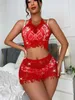 Sexy conjunto sexy brilhante strass cravejado fishnet lingerie conjunto sutiã vestido terno lingeire bodystocking 230808