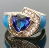 Perlen Exquisiter Vintage 18K Dreiecksschliff Meerblauer Kristall mit kleinem Zirkon Hohler Damen Ring Hochzeit Brautjungfer Party Geschenk Fein Je Otpms