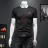 European and American style 2023 summer cotton men's tops personality letter embroidery short-sleeved T-shirt Korean version 1964