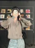 Deeptown Y2K Grijze Rits Trui Vest Vrouwen Harajuku Hippie Cropped Knit Tops Koreaanse Streetwear Borduren Winter Jerseys
