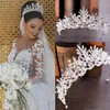 Headpieces Luxury Bridal Crown Wedding Hair Accessories White Ivory Long Crystal Beaded Bling Church Gorgeous Designer Style Saudi237I