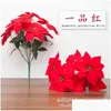 Couronnes de fleurs décoratives Poinsettia artificielle de Noël en soie en pot fausse fleur florale pour la décoration de la maison bureau livraison directe Otg9A