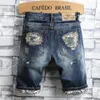 Herr jeans mode varumärke shorts män hål personlighet sommar koreansk stil rippade jean för smala byxa motorcykel tights217s