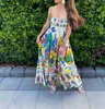 Grundläggande avslappnade klänningar 2023 Australisk designer Fancy Womens Long Dress Abstrakt mönster samlade midja ärmlös L230910