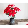 Couronnes de fleurs décoratives Poinsettia artificielle de Noël en soie en pot fausse fleur florale pour la décoration de la maison bureau livraison directe Otg9A