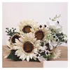 Decorative Flowers Wreaths Artificial Sunflower Bouquet Wedding Bride Holding Silk Flower Home Living Room Decoration Fake P Ograp Otkot