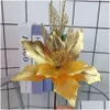 Decorative Flowers Wreaths 35Cm Christmas Decoration Gold Artificial Flower Tree Ornament Home Mall Decor Accessories Fake Drop De Otgcj